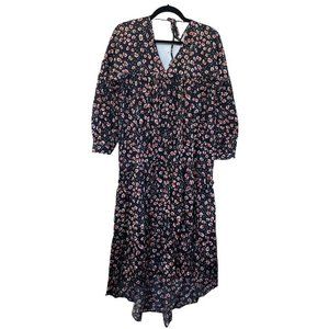 Who What Wear Dress Women Small Black Red Orange Animal V Neck Long Sleeve Midi